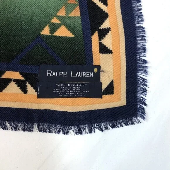 Vintage Ralph Lauren Wool Aztec Southwest Native Print Square Scarf Japan - Picture 11 of 13
